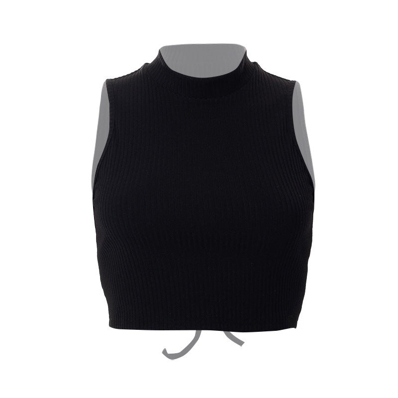 Damen Hochgeschlossenes Crop-Top aus Rippstrick Echo Archiv