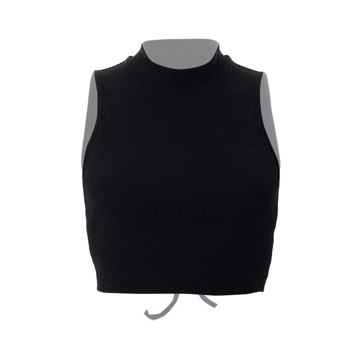 Damen Hochgeschlossenes Crop-Top aus Rippstrick Echo Archiv