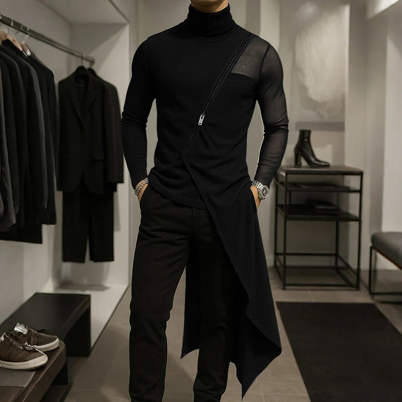 Damen nan avantgardistisches Longshirt mit schrägem Reißverschluss, Stehkragen und unregelmäßigem Zipfelsaum Echo Archiv