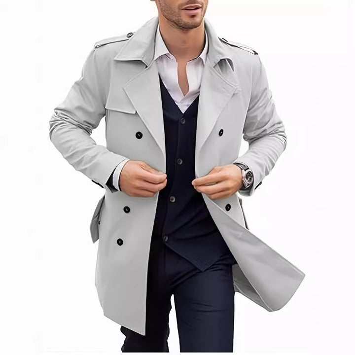 Herren Doppelt-knopf Trenchcoat mit praktischen Taschen Echoarchiv