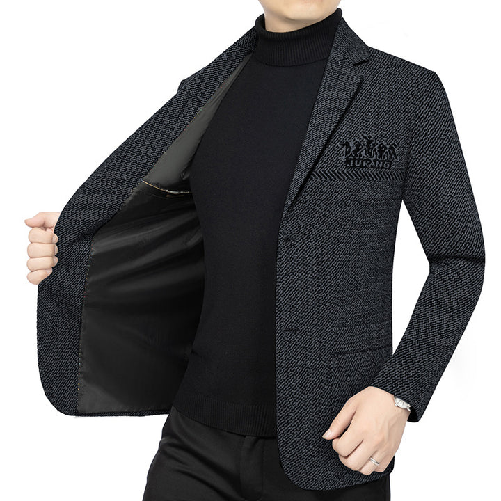 Herren Taillierter Strickblazer im Bouclé-Look mit aufgesetzten Taschen – Tianoro