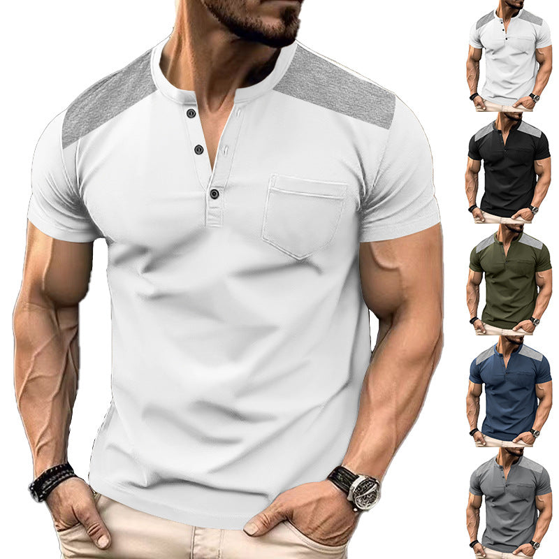 Herren Kurzarm-Henley-Shirt mit strukturiertem Design und praktischen Knöpfen Echoarchiv