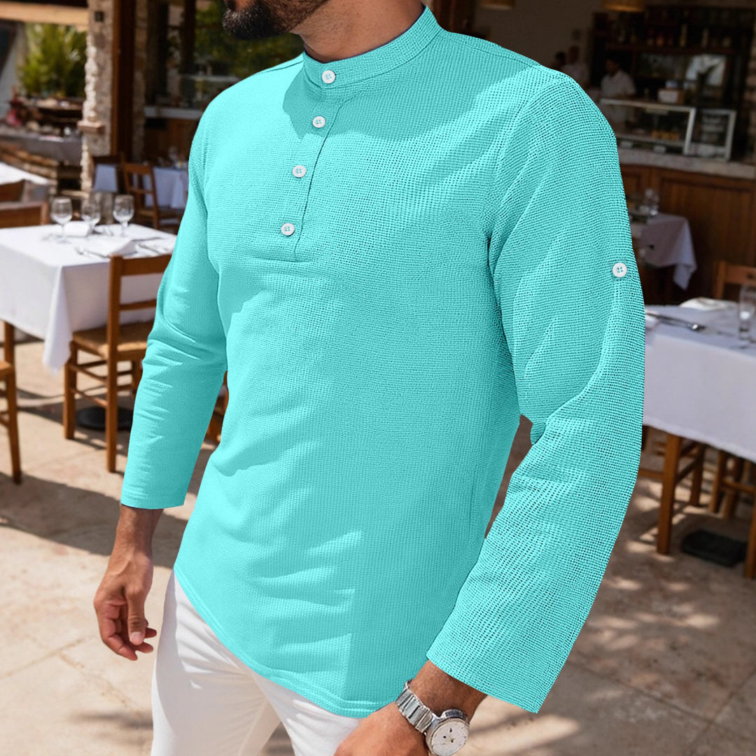 Herren Langearmshirt mit strukturiertem Design und Knopfleiste Echoarchiv
