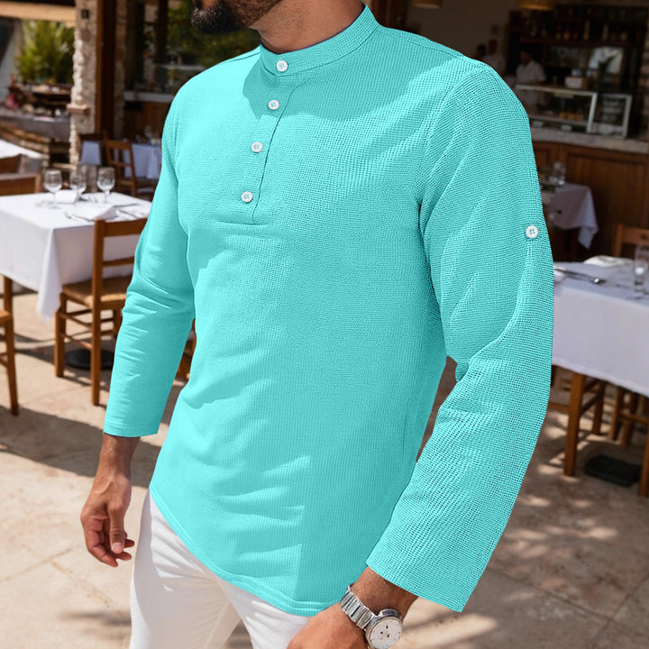 Herren Langearmshirt mit strukturiertem Design und Knopfleiste Echoarchiv