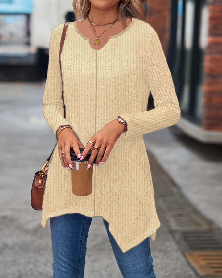 Damen Ripp Longsleeve Tunika mit asymmetrischem Saum Echoarchiv