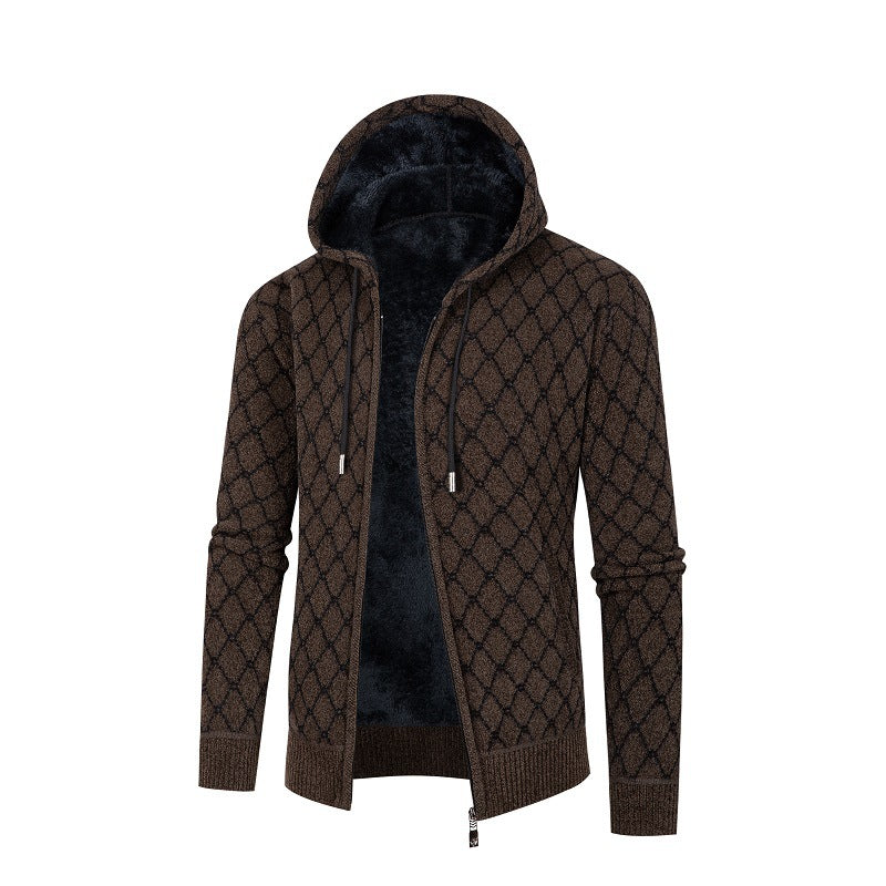 Herren Kapuzenjacke mit modernem Rautenmuster und kuscheligem Innenfutter Echoarchiv
