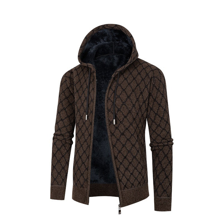 Herren Kapuzenjacke mit modernem Rautenmuster und kuscheligem Innenfutter Echoarchiv