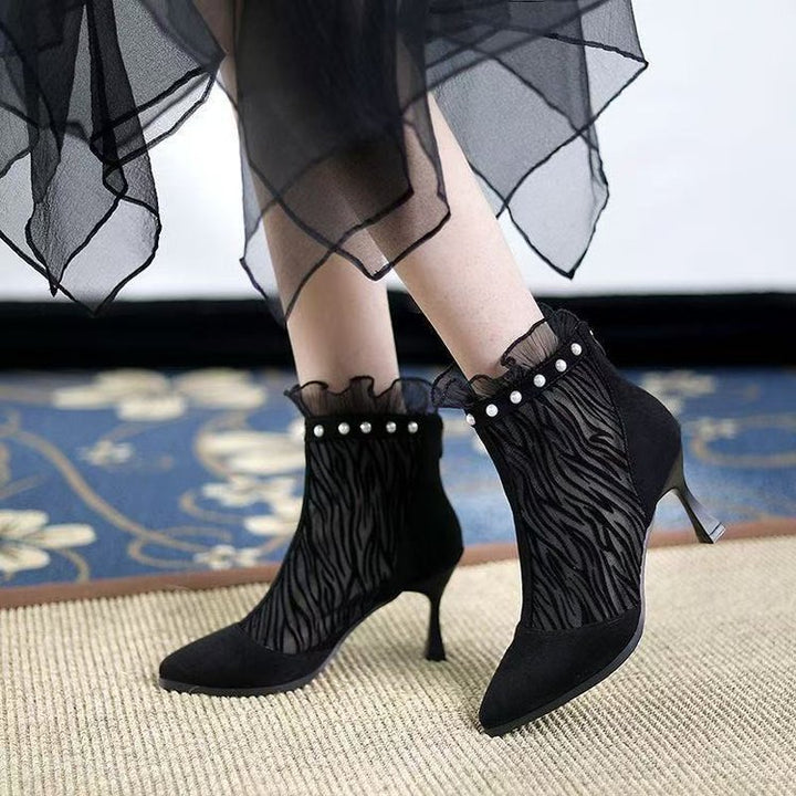 Damen Elegante Netze Stiefeletten mit Rüschendetails – Varelle