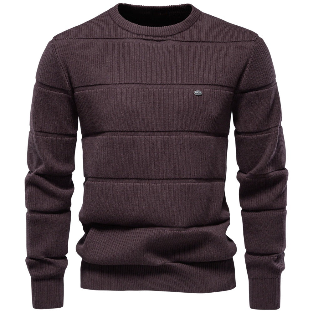Herren Gestrickter Rundhals-Pullover mit Stepp-Optik und Rippbündchen Echoarchiv