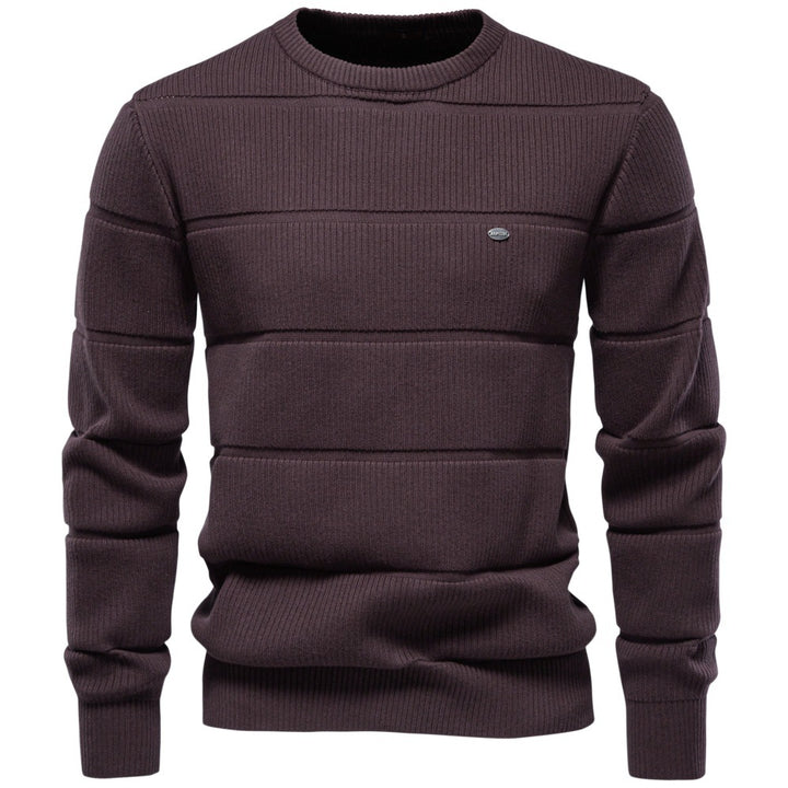 Herren Gestrickter Rundhals-Pullover mit Stepp-Optik und Rippbündchen Echoarchiv