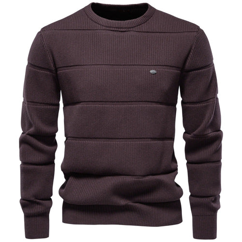 Herren Gestrickter Rundhals-Pullover mit Stepp-Optik und Rippbündchen Echoarchiv