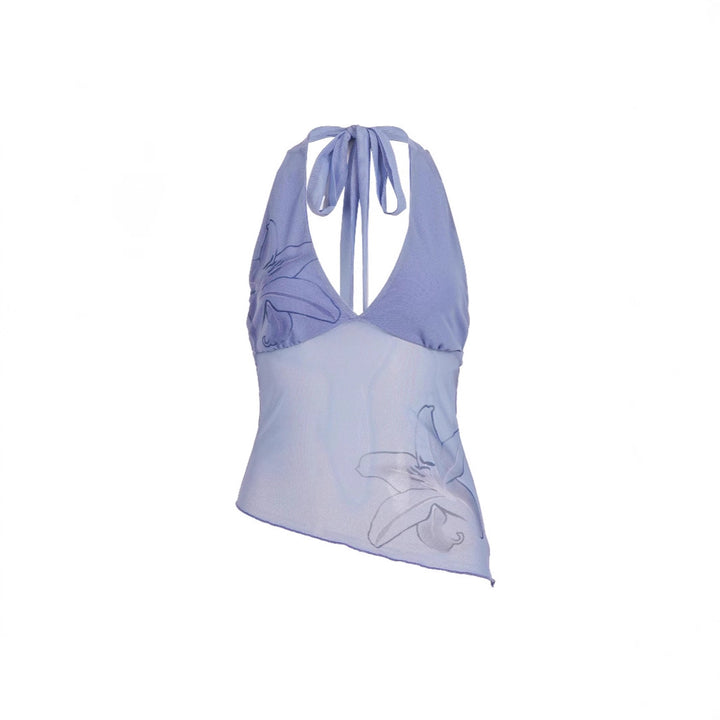 Damen Neckholder Oberteil mit floralem Design und asymmetrischem Schnitt Echo Archiv