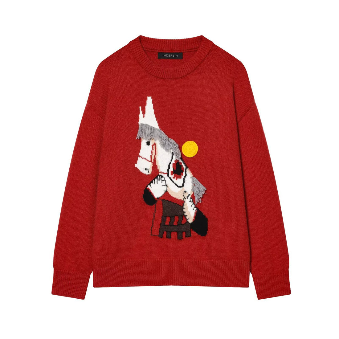 Damen Strickpullover mit Pferde-Motiv und Fransenapplikation, Oversize-Rundhals Echoarchiv