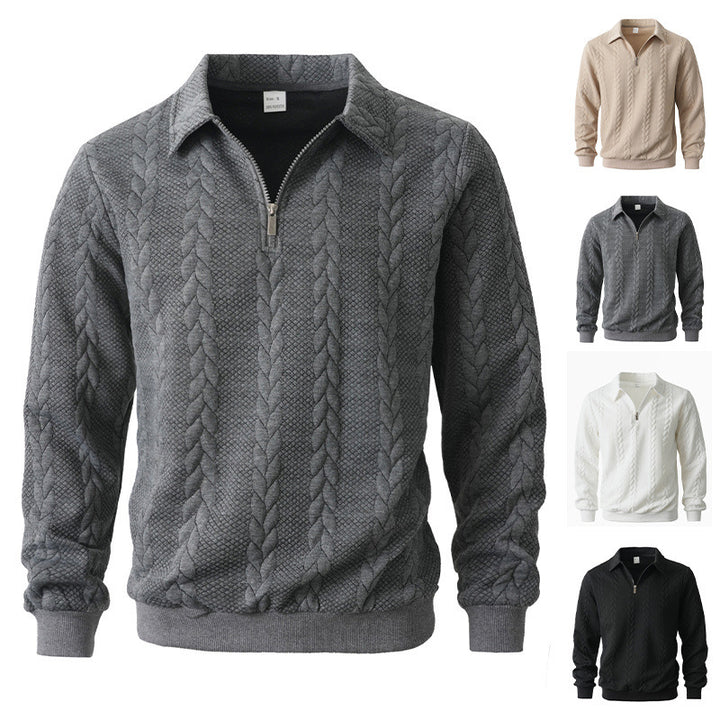 Herren nan Halbzip-Pullover mit Kentkragen, Zopfstrickstruktur und geripptem Saum Echo Archiv