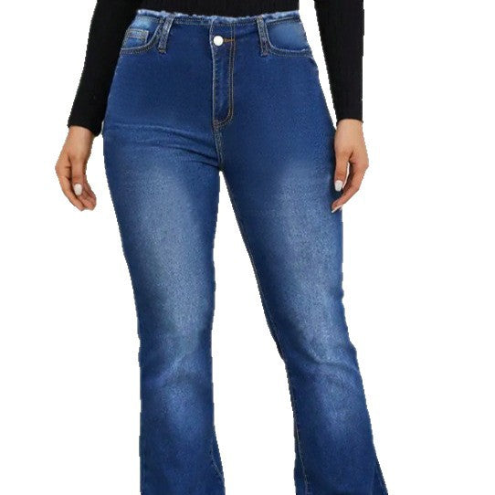 Damen Hochgeschnittene Elastische Jeans mit Bootcut und ausgefranstem Saum Echo Archiv