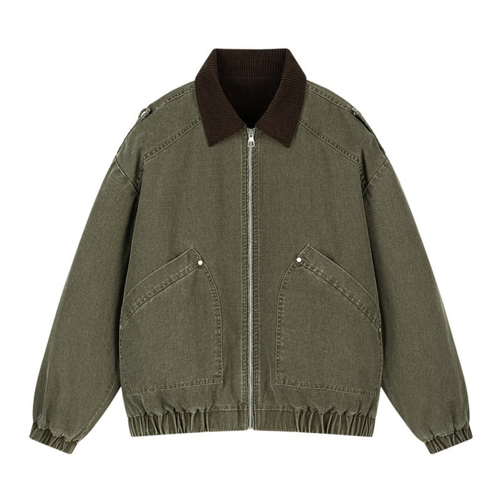 Herren Oversize-Canvas-Bomberjacke mit Cordkragen, Reißverschluss & Eingrifftaschen Echoarchiv