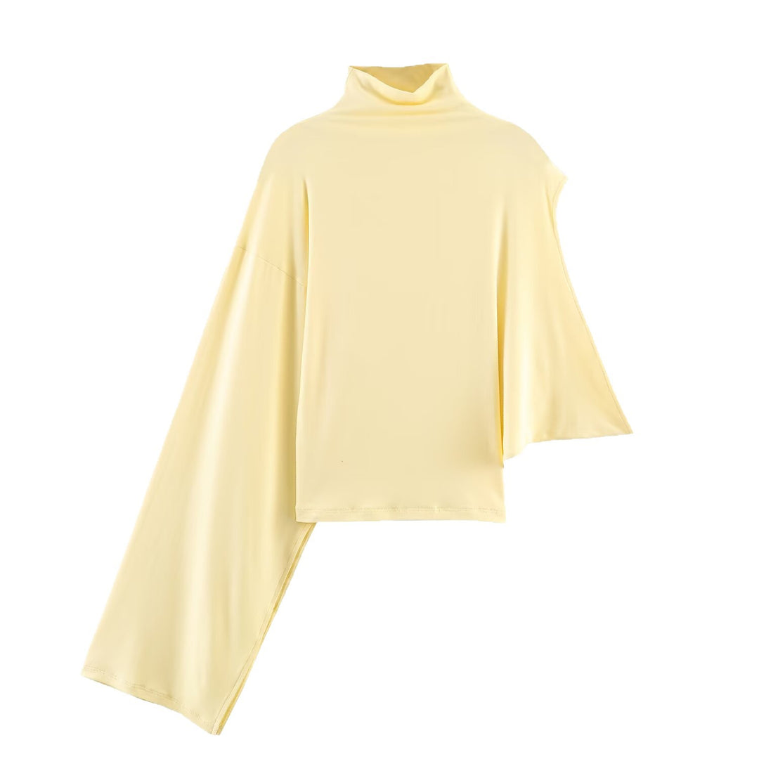 Damen Asymmetrisches Rollkragen-Shirt mit einarmigem Cape-Detail Echoarchiv