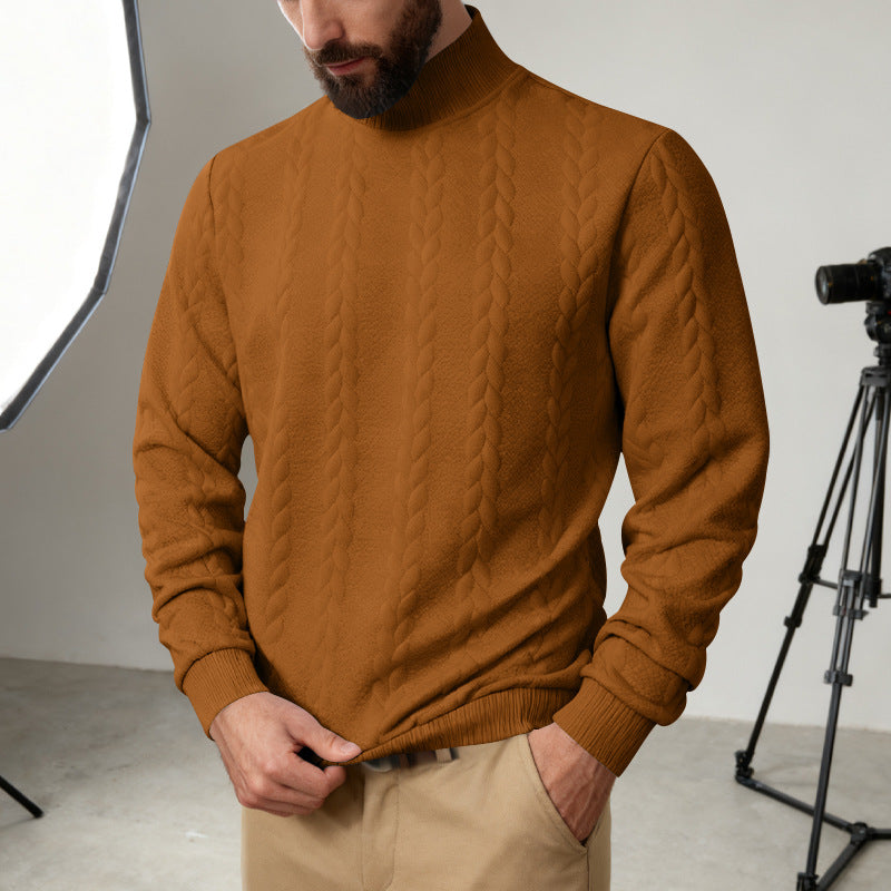 Herren Strickpullover mit hohem Kragen und Zopfmuster Echoarchiv