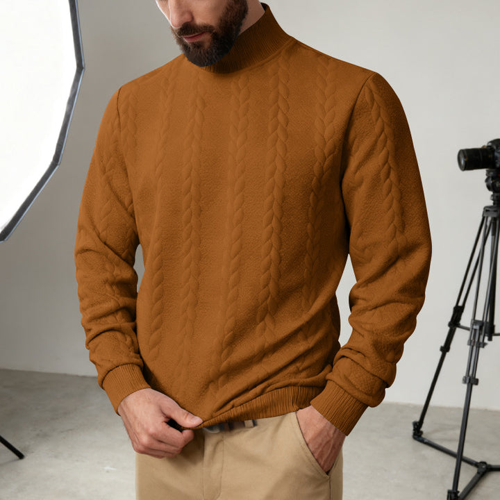 Herren Strickpullover mit hohem Kragen und Zopfmuster Echoarchiv
