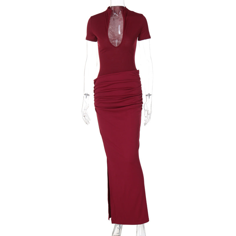 Damen Elegantes Maxikleid mit tiefem Ausschnitt und Raffungen Echo Archiv
