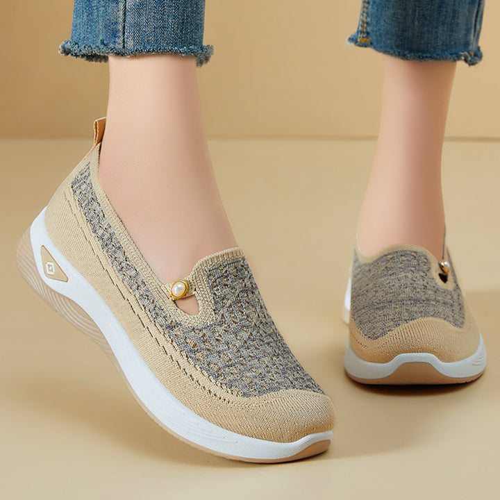 Damen nan atmungsaktive gestrickte Slip-On Slipper mit Perlenapplikation und stoßdämpfender EVA-Sohle Echo Archiv
