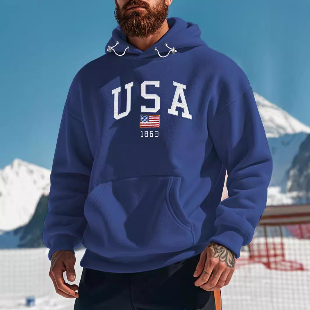 Herren bequemer Kapuzenpullover mit sportlichem Schriftzug Echoarchiv