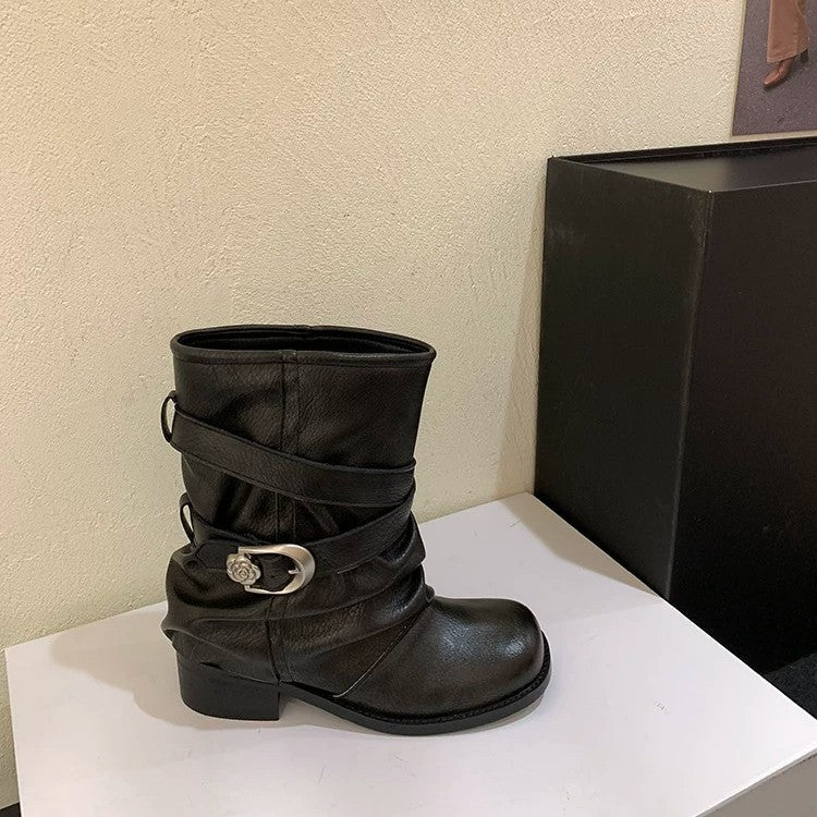 Damen Modische Stiefeletten mit breitem Riemen Echo Archiv