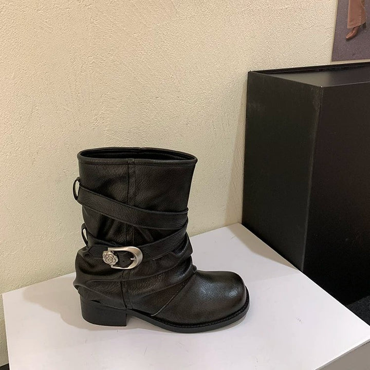 Damen Modische Stiefeletten mit breitem Riemen Echo Archiv