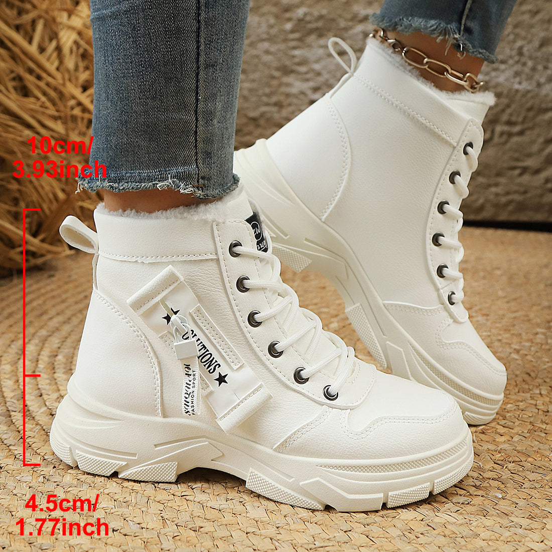 Damen Gefütterte Schnür-Stiefelette mit dicker Profilsohle und Seitenreißverschluss Echo Archiv
