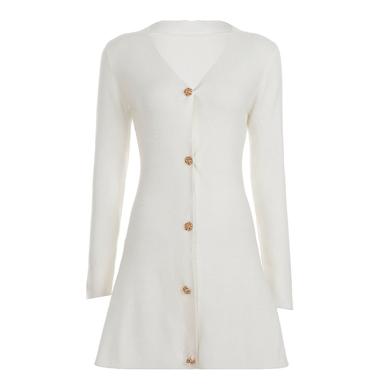 Damen nan tailliertes Strickkleid-Cardigan mit V-Ausschnitt und dekorativen Zierknöpfen Echo Archiv