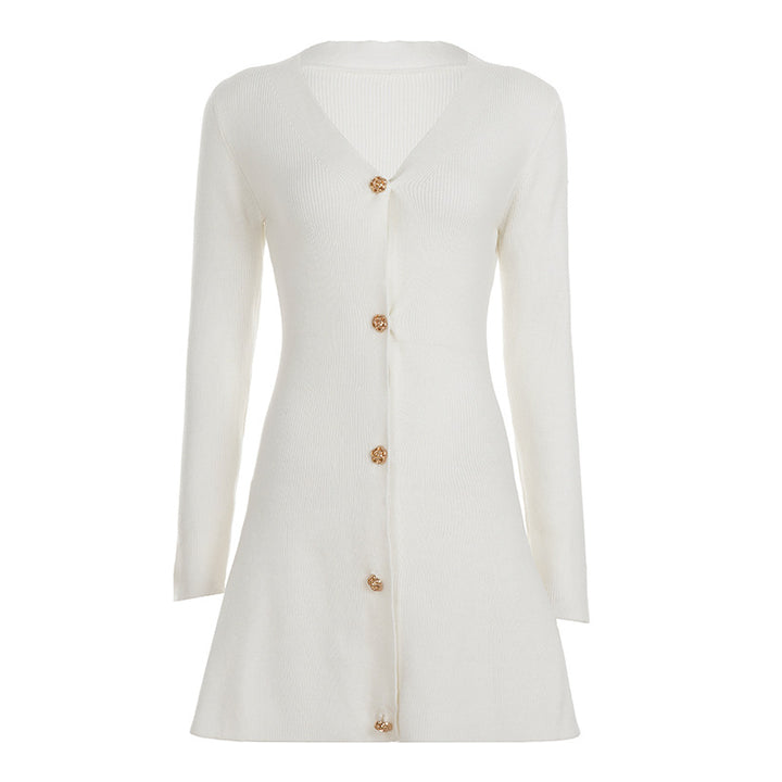 Damen nan tailliertes Strickkleid-Cardigan mit V-Ausschnitt und dekorativen Zierknöpfen Echo Archiv