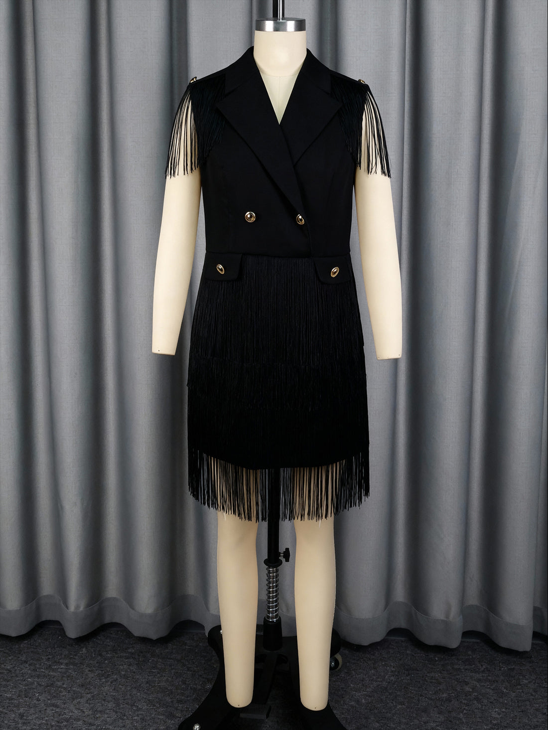 Damen Fransen-Kleid im eleganten Blazer-Stil – Élara