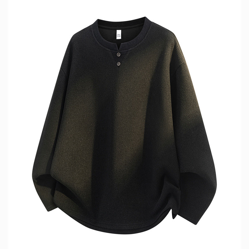 Herren Oversize-Henley-Sweatshirt mit Waffelstruktur & Knopfleiste Echoarchiv