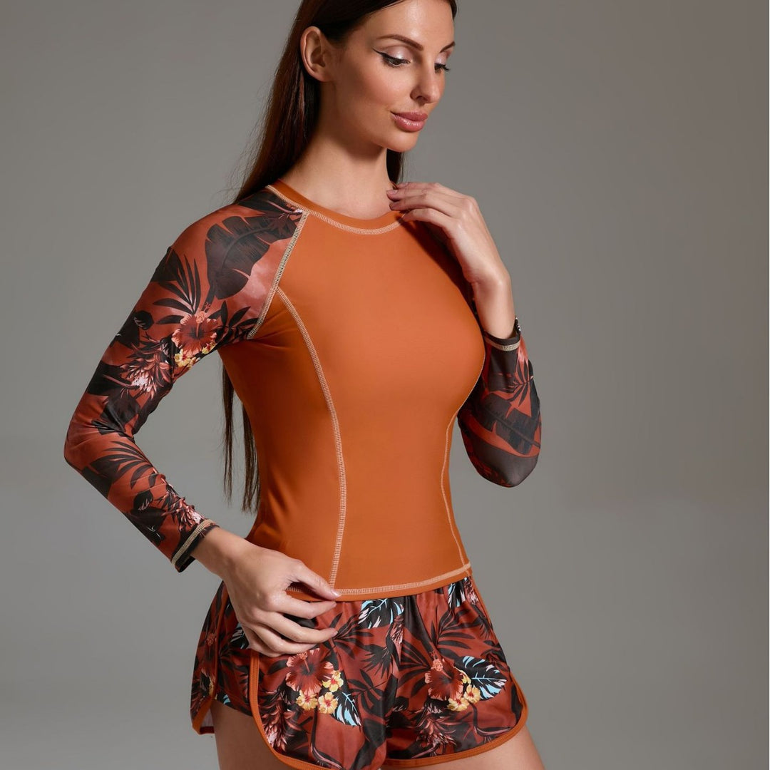 Damen Sportliches Surfanzug-Set mit floralem Design und nahtlosem Schnitt Echo Archiv