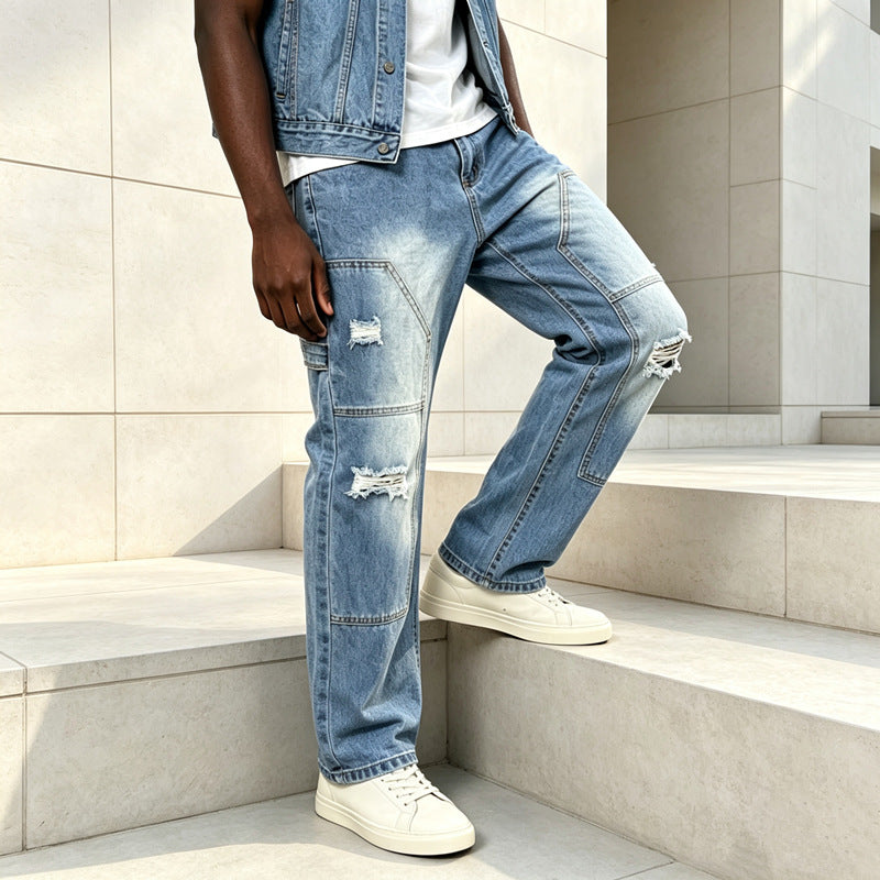 Herren Lässige Cargo-Jeans mit Riss-Details Echoarchiv