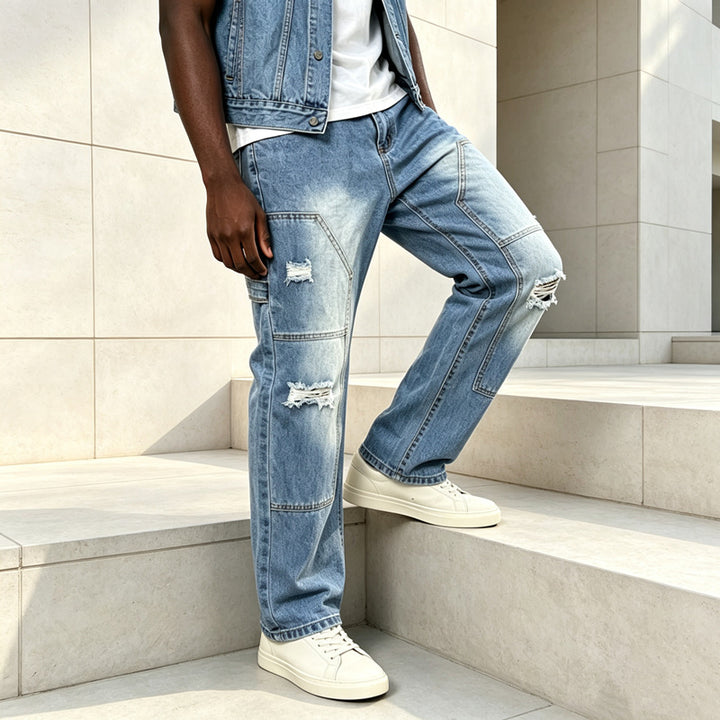 Herren Lässige Cargo-Jeans mit Riss-Details Echoarchiv