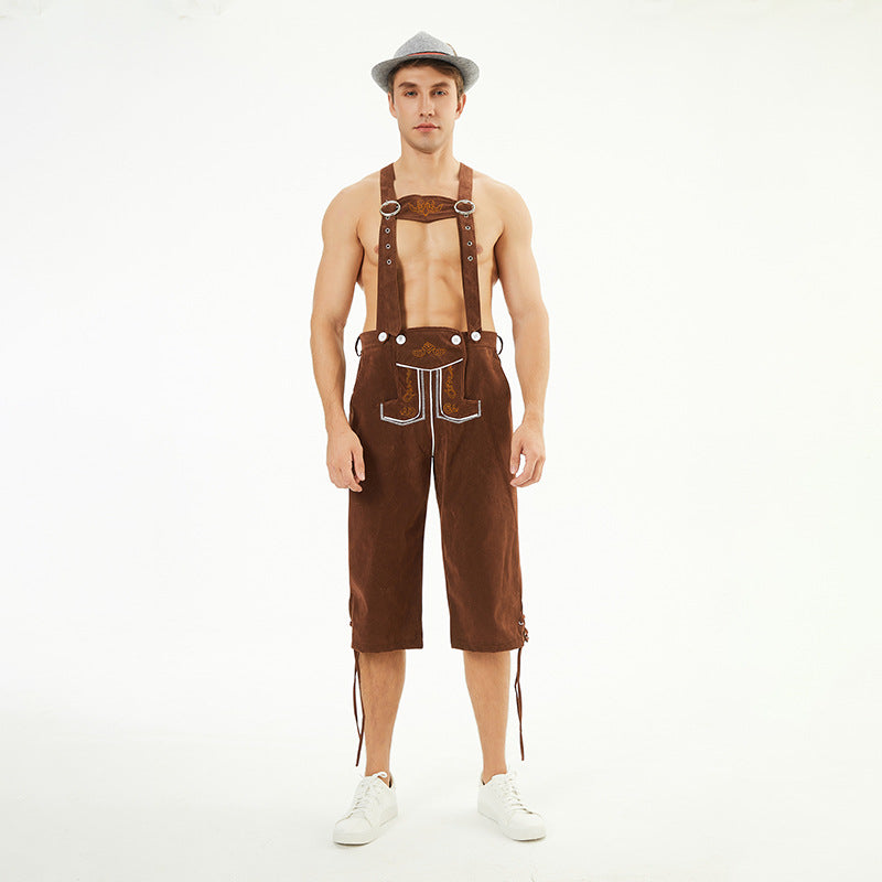 Herren nan knielange Trachten-Latzhose mit verstellbaren Trägern und dekorativer Stickerei Echo Archiv