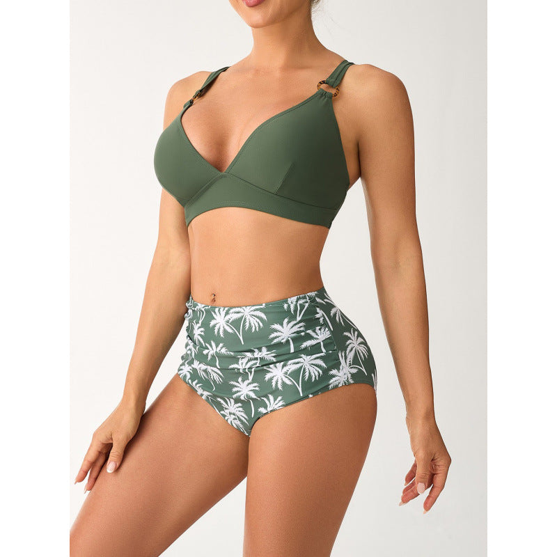 Damen Bikini-Set mit hohem Bund und modischem Palmendruck Echo Archiv