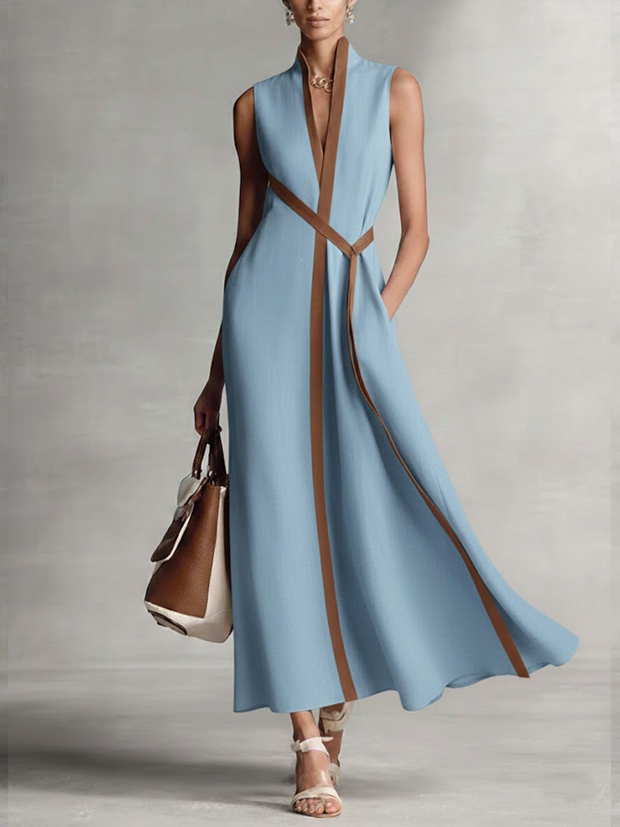 Damen elegantes Maxikleid mit Taillenschnitt und schmalem Gürtel Echo Archiv
