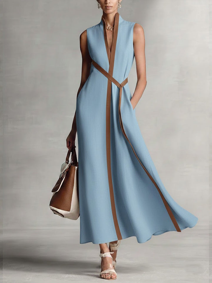 Damen elegantes Maxikleid mit Taillenschnitt und schmalem Gürtel Echo Archiv