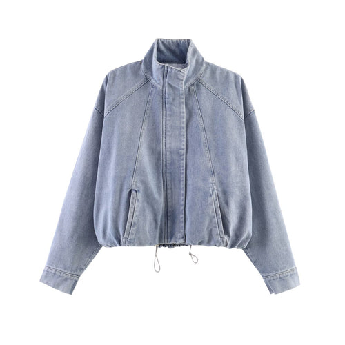 Damen Oversized Jeans-Bomberjacke mit Stehkragen und Tunnelzug Echo Archiv