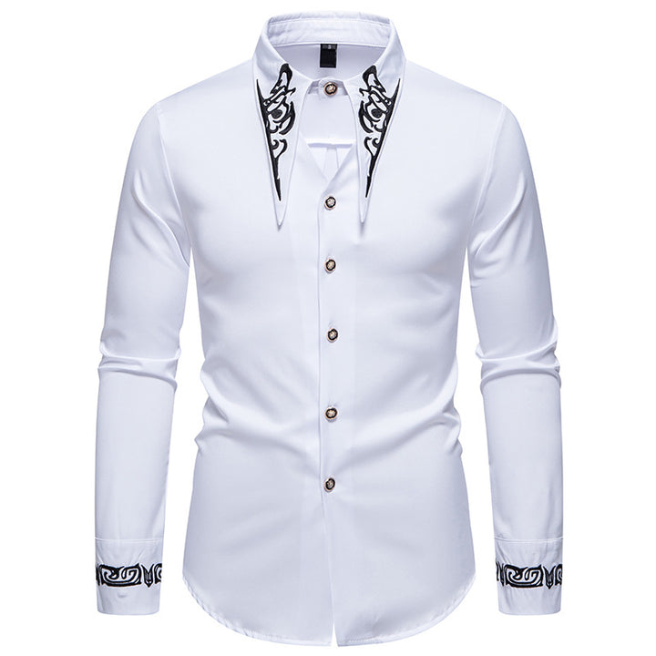 Herren Slim-Fit Business-Hemd mit Stickerei am Kragen und Manschetten Echo Archiv
