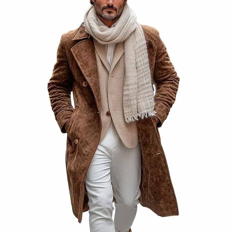 Herren Eleganter Wildleder-Mantel mit doppelter Knopfleiste und großzügigen Taschen Echoarchiv