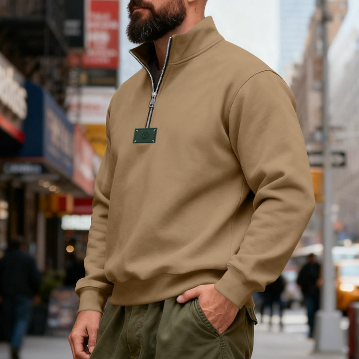 Herren nan hochgeschlossener Quarterzip-Sweatshirt aus schwerem Baumwollfleece mit Stehkragen Echo Archiv