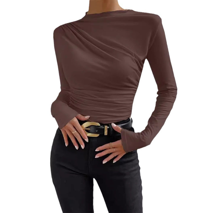 Damen nan figurbetontes Langarmshirt mit asymmetrischer Raffung am Vorderteil und U-Boot-Ausschnitt Echo Archiv
