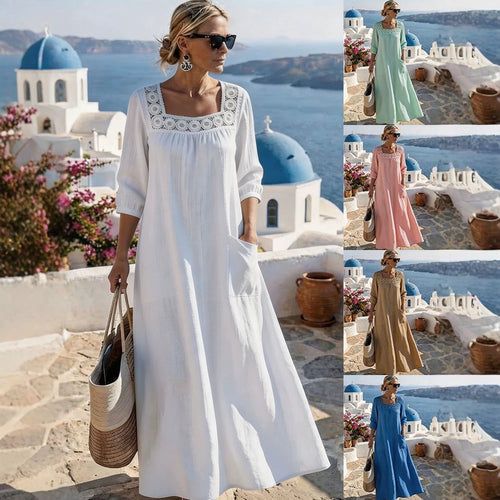 Damen Maxikleid mit elegantem Rundhalsausschnitt und praktischen Taschen Echo Archiv