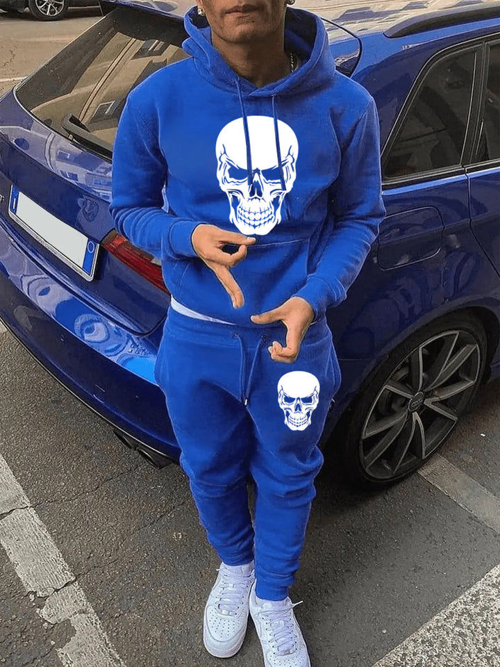 Herren Hoodie und Jogginghose Set mit künstlerischem Totenkopf-Design Echoarchiv