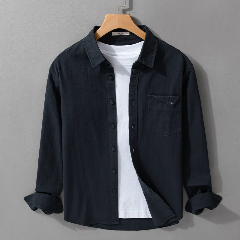 Herren Leichte Baumwoll-Hemdjacke im Layering-Look mit Kentkragen und aufgesetzter Brusttasche Echoarchiv