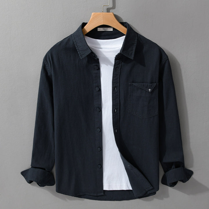 Herren Leichte Baumwoll-Hemdjacke im Layering-Look mit Kentkragen und aufgesetzter Brusttasche Echoarchiv