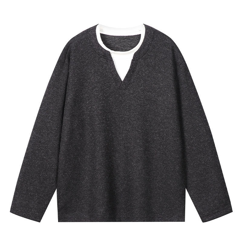 Herren Oversize Sweatshirt mit V-Ausschnitt und melierter Struktur Echo Archiv
